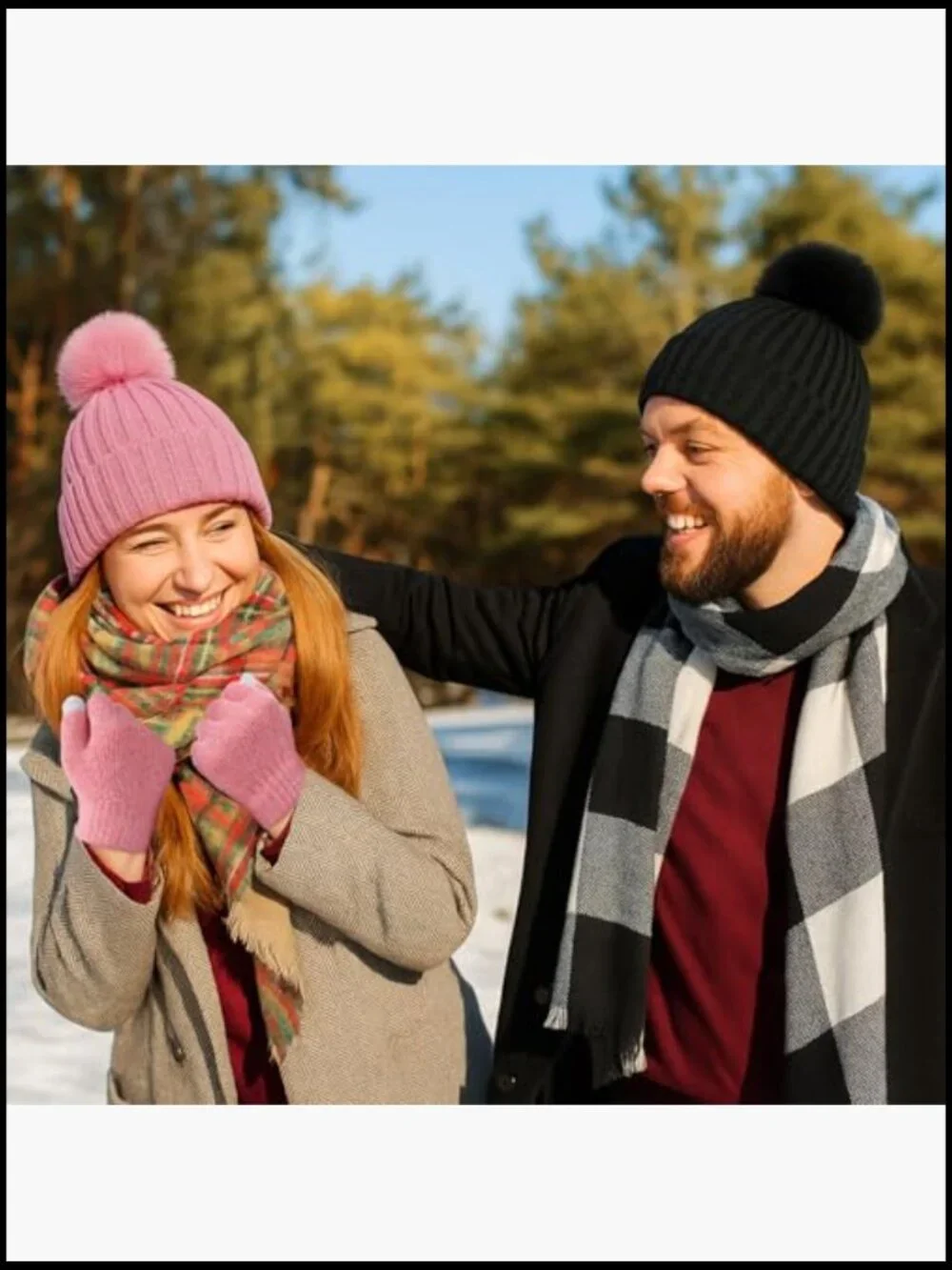 Winter Beanie Hat Scarf Gloves Ear Muffs Socks Set Knit with Pompom Touch